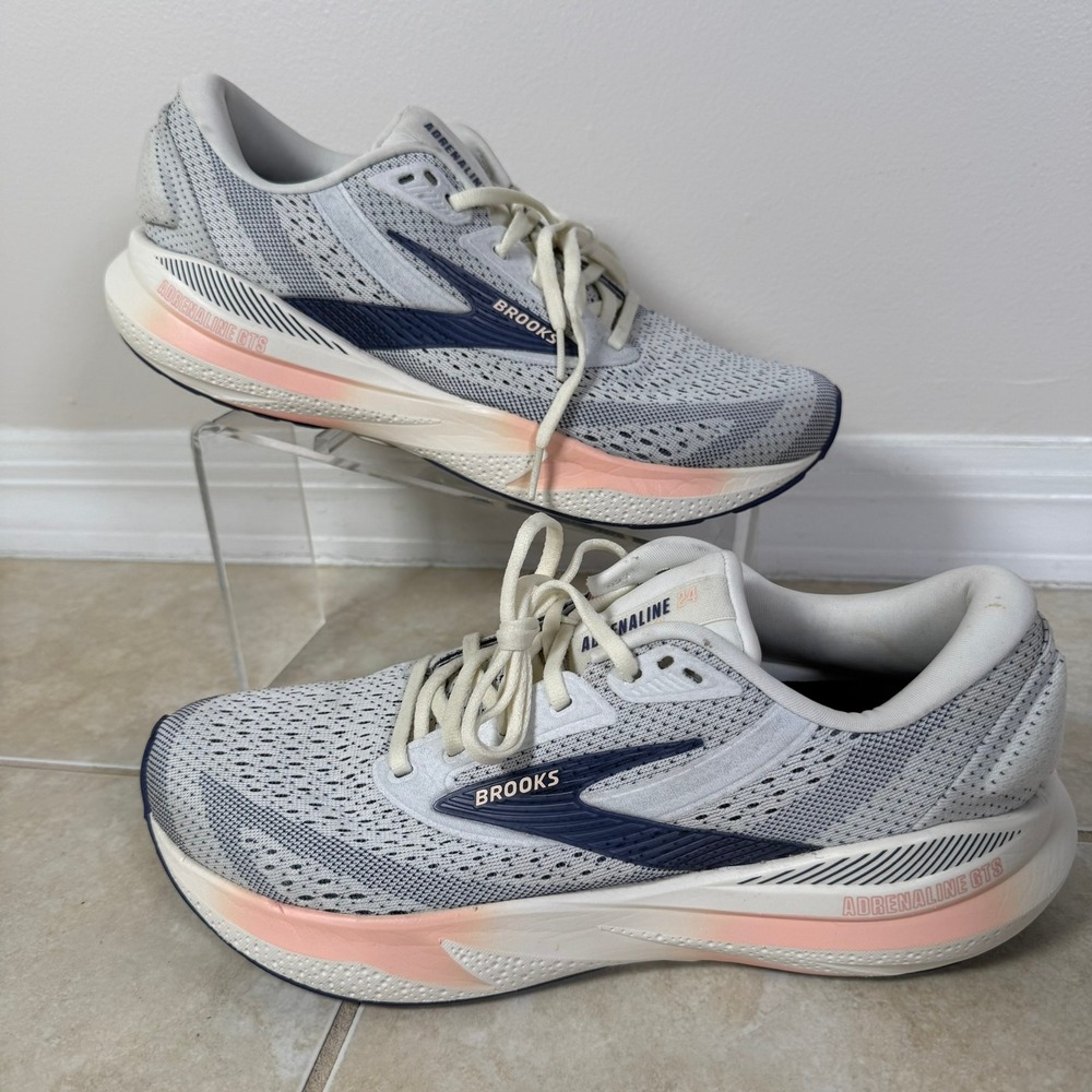 Brooks Adrenaline GTS 24 Running Shoes Womens 11 White Blue Ribbon Peach DNA